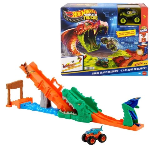 Tor wyścigowy Monster Trucks PASZCZA KROKODYLA + samochód Hot Wheels (JJN45)