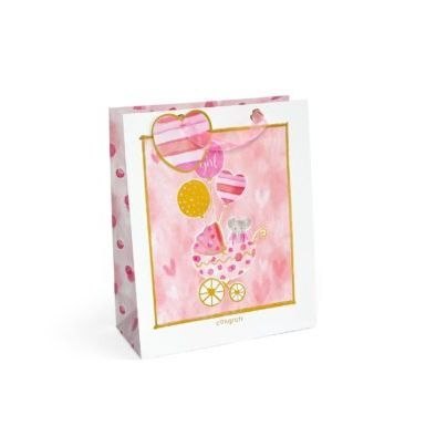 Torba prezentowa wózeczek z balonami różowy, L, 5szt. [mm:] 320x260x 120 Argo (257045)