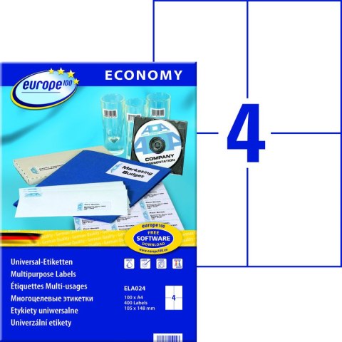 Etykieta samoprzylepna A4 Economy Europe100 biały [mm:] 105x148,5 Avery Zweckform (ELA024)