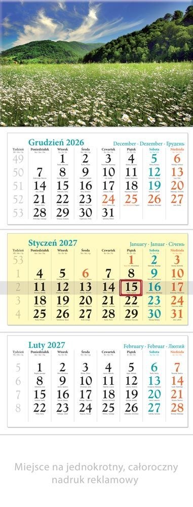 Kalendarz ścienny ŁĄKA TRÓJDZIELNY 320mm x 860mm Lucrum (KT04)