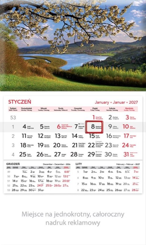 Kalendarz ścienny PANORAMA JEDNODZIELNY 320mm x 560mm Lucrum (KT03)