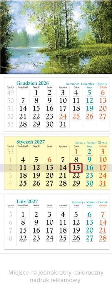 Kalendarz ścienny ROZLEWISKO TRÓJDZIELNY 320mm x 860mm Lucrum (KT09)