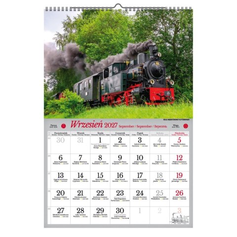 Kalendarz ścienny 2027 PAROWOZY 470mm x 320mm Pan Kalendarzyk (A3 VD.19)