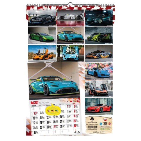 Kalendarz ścienny 2027 SUPER CARS 470mm x 320mm Pan Kalendarzyk (A3 VD.17)