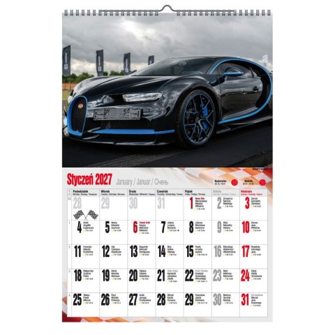 Kalendarz ścienny 2027 SUPER CARS 470mm x 320mm Pan Kalendarzyk (A3 VD.17)