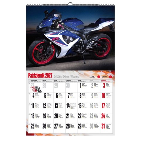 Kalendarz ścienny 2027 MOTOCYKLE 470mm x 320mm Pan Kalendarzyk (A3 VD.21)