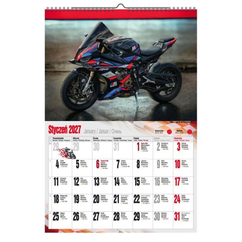 Kalendarz ścienny 2027 MOTOCYKLE 470mm x 320mm Pan Kalendarzyk (A3 VD.21)