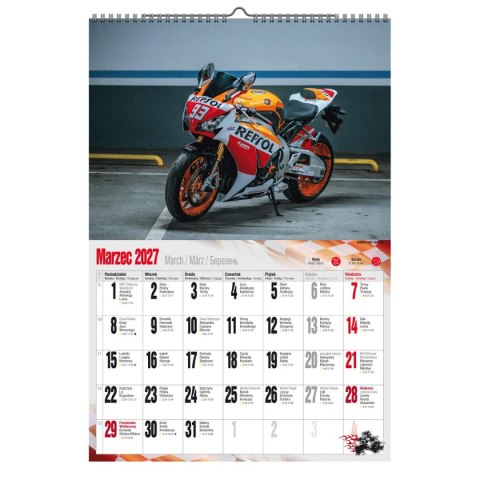 Kalendarz ścienny 2027 MOTOCYKLE 470mm x 320mm Pan Kalendarzyk (A3 VD.21)