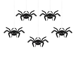 Ozdoba halloweenowa Dekoracja papierowa Pająki, 27x17 cm, czarny (1 op. / 5 szt.) Partydeco (DNT10)