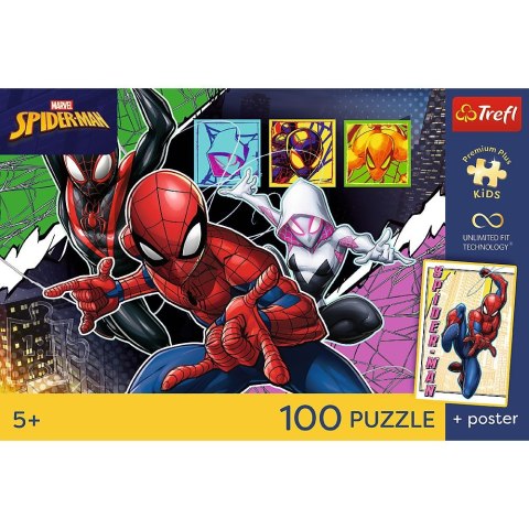 Puzzle Spiderman PREMIUM PLUS KIDS Bohaterski pająk" 100 el. Trefl (16557)