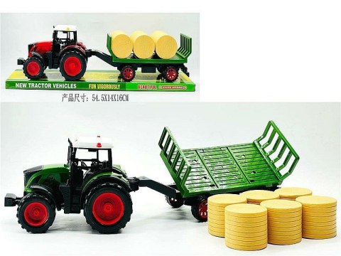 Traktor z przyczepą i belami siana; 54,5x16x14,5cm, PVC Adar (641051)
