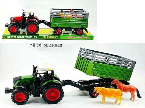 Traktor z przyczepą i zwierzętami; 54,5x16x14,5cm, PVC Adar (641099)