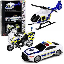 Zestaw samochodowy Policyjny Helikopter Motocykl Radiowóz Światła Dźwięki 1:32 Lean (31585)